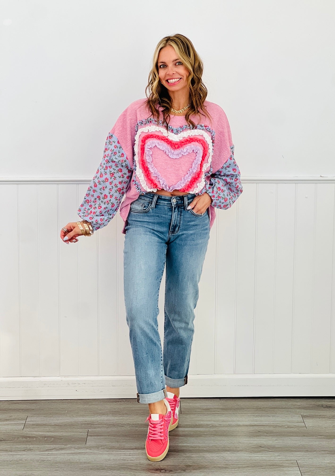 Ruffle Layered Heart Patch Work Top (Reg. and Plus)
