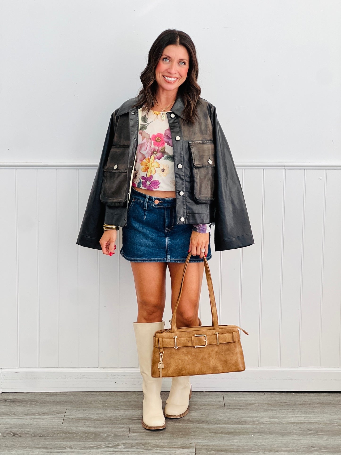 Washed Black Faux Leather Jacket (Reg & Plus)