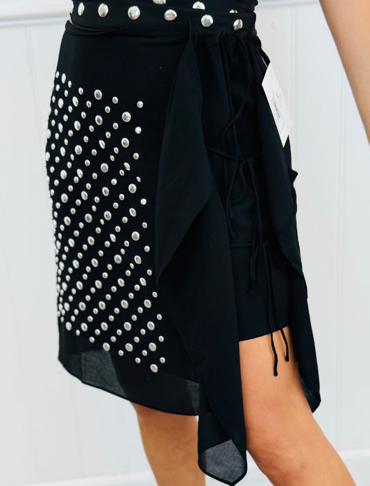 Black Studded Wrap Midi Skirt (Reg.)