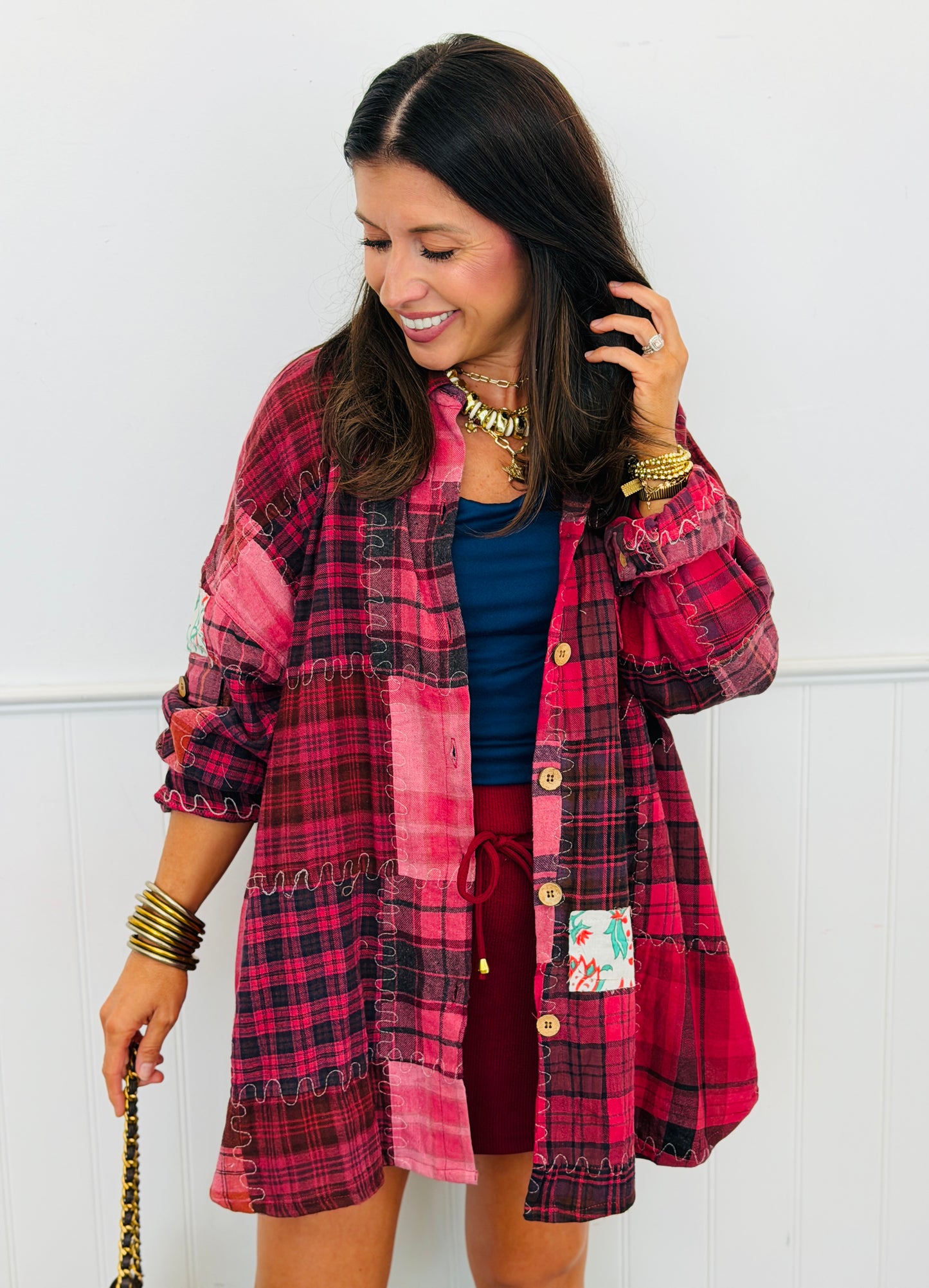 POL Cherry Multi Plaid Button Down Shirt (Reg.)