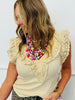 Ecru Eyelet Ruffle Trim Blouse (Reg. and Plus)