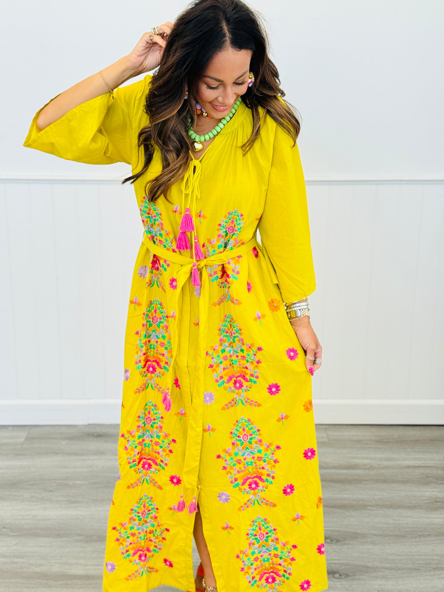 POL Mustard Multi Floral Button Down Maxi Dress (Reg.)