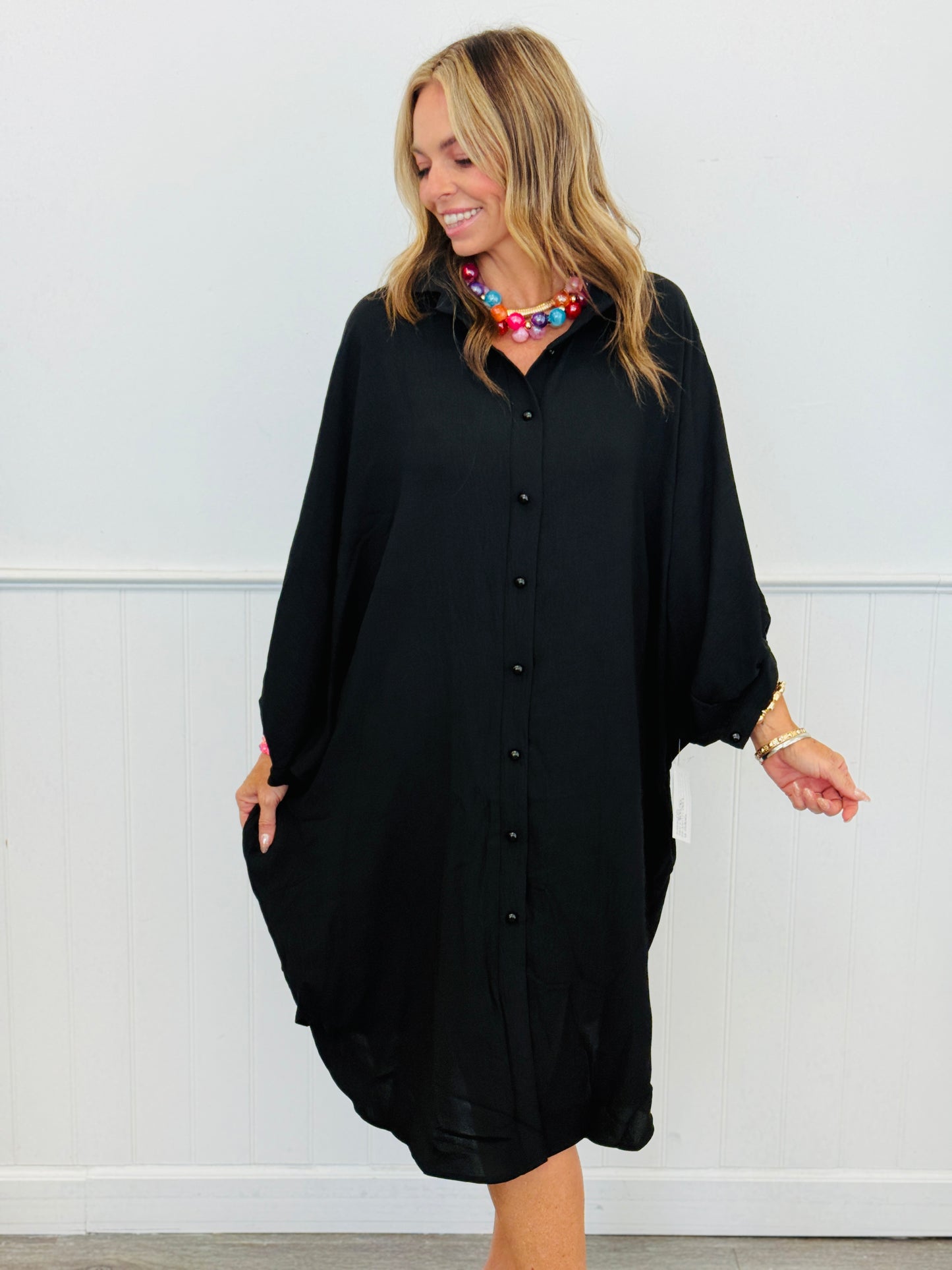 Oversized Button Down Maxi Shirt Dress (One Size) - 6 Colors