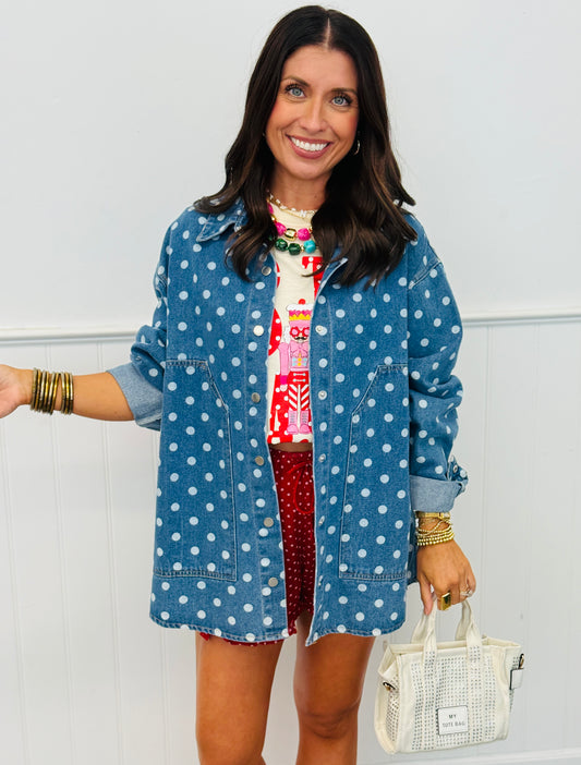 Vintage Wash Denim Polka Dot Shacket (Reg.)