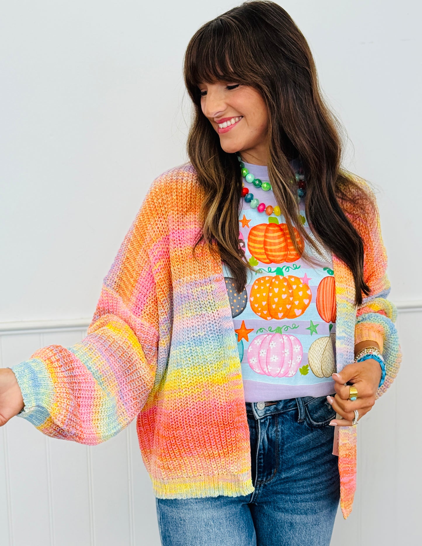 Neon Sorbet Drop Shoulder Open Front Cardigan (Reg.)