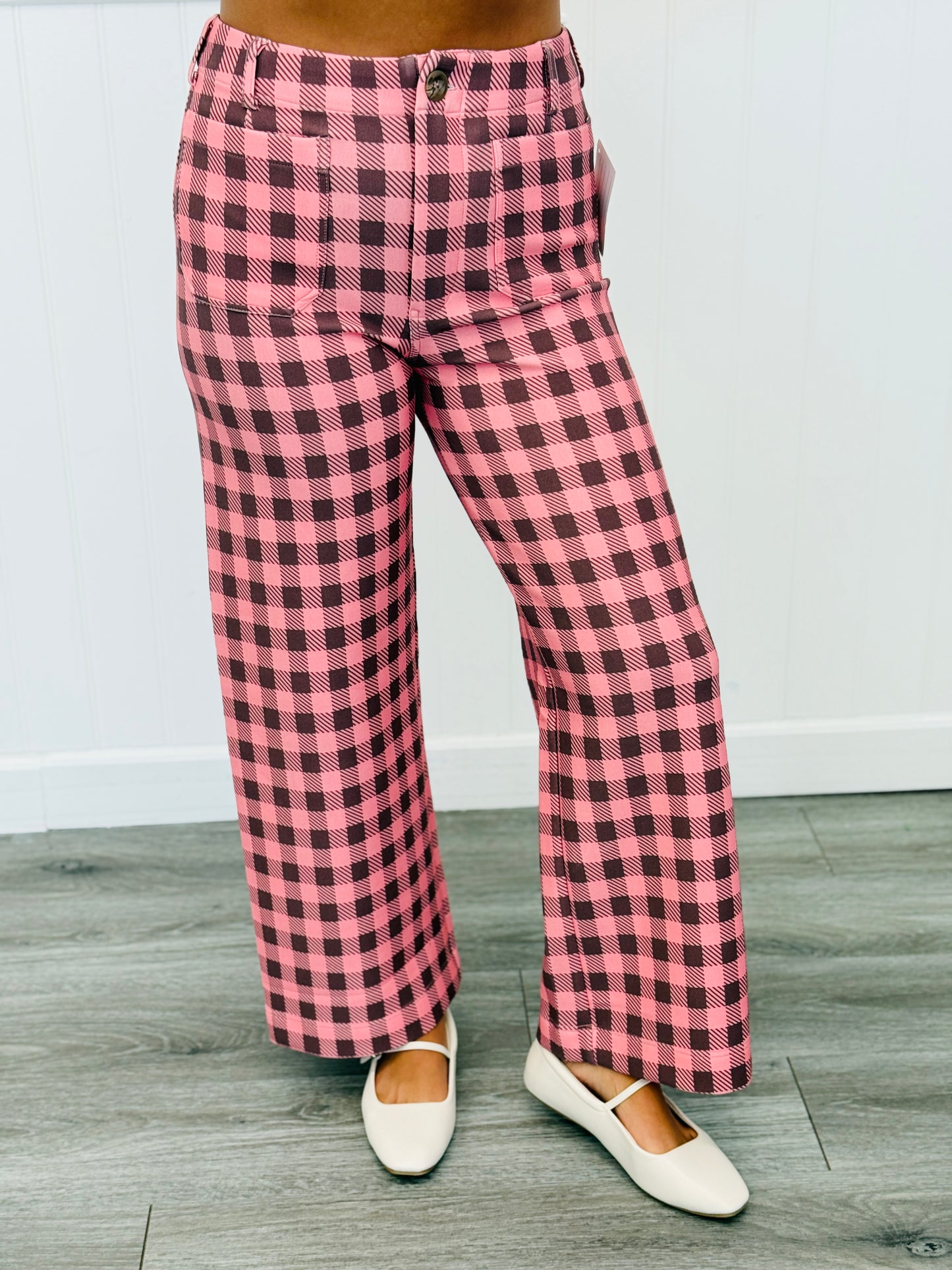 Pink/Brown Gingham Wide Leg Pants (Reg.)
