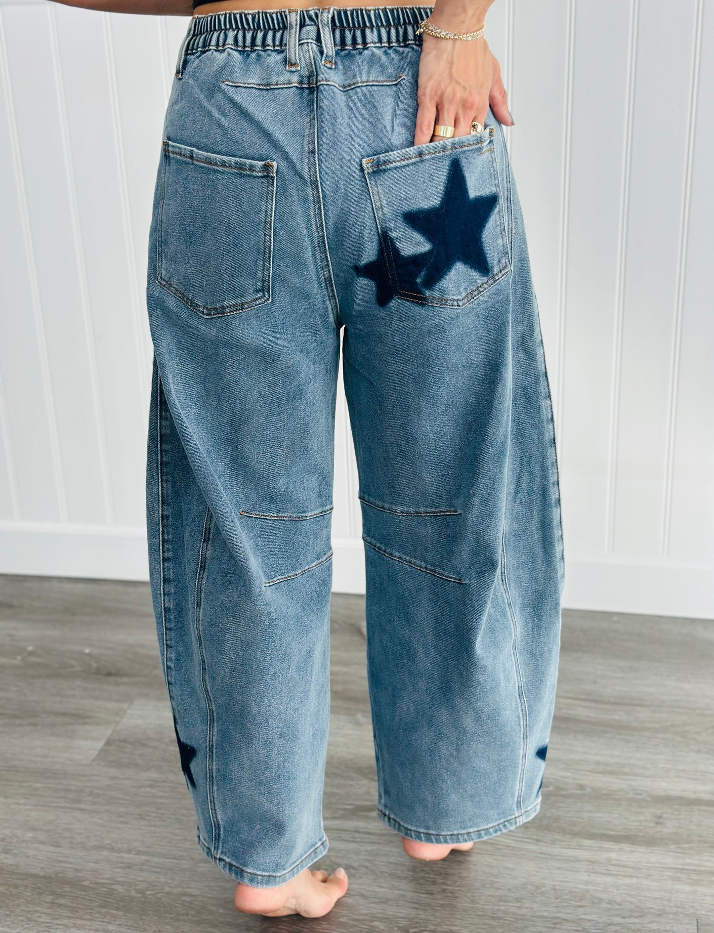 Star Print Denim Barrel Jeans (Reg)