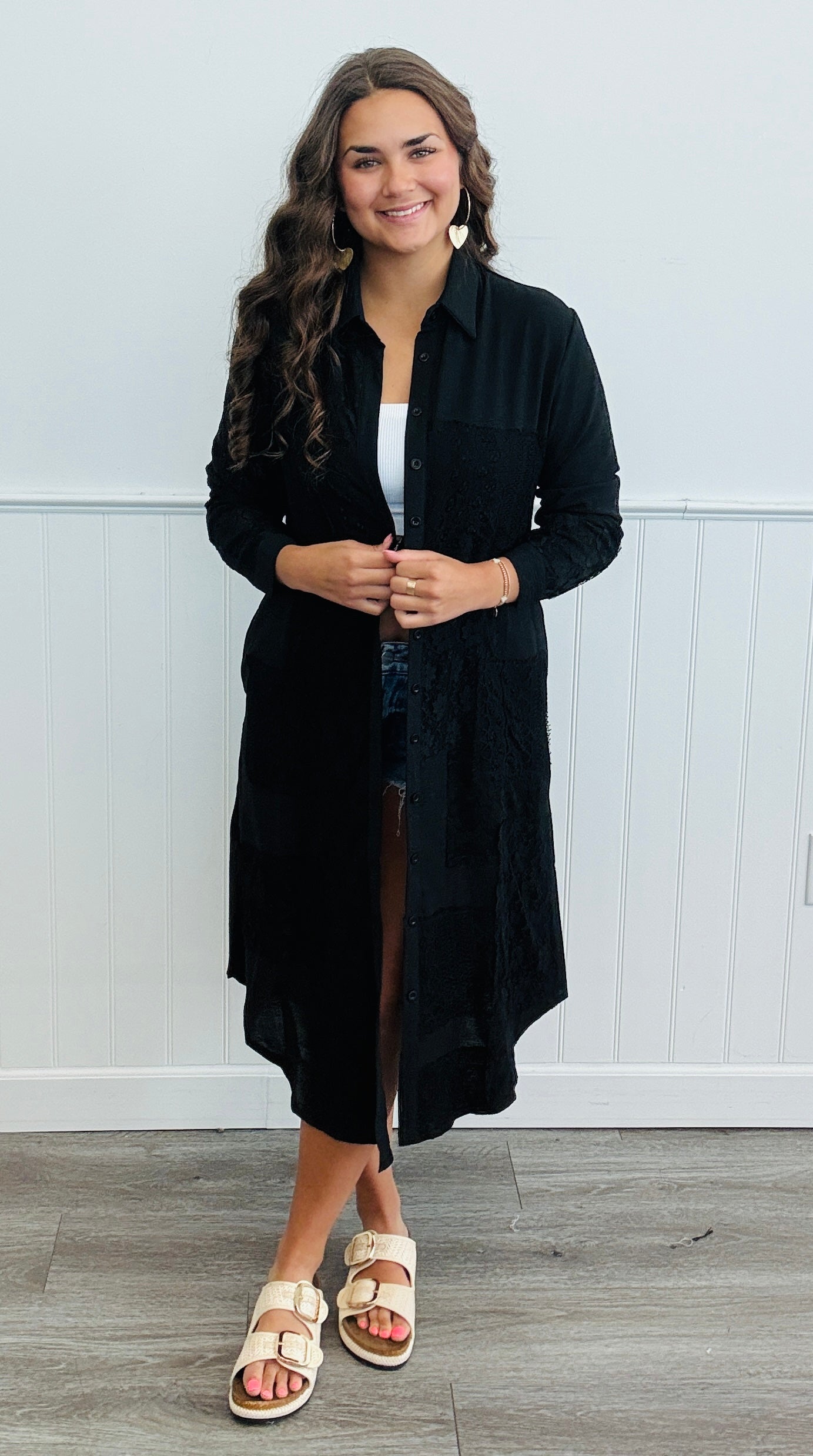 Long Lace Button Up Jacket (Reg. & Plus)- 2 Colors