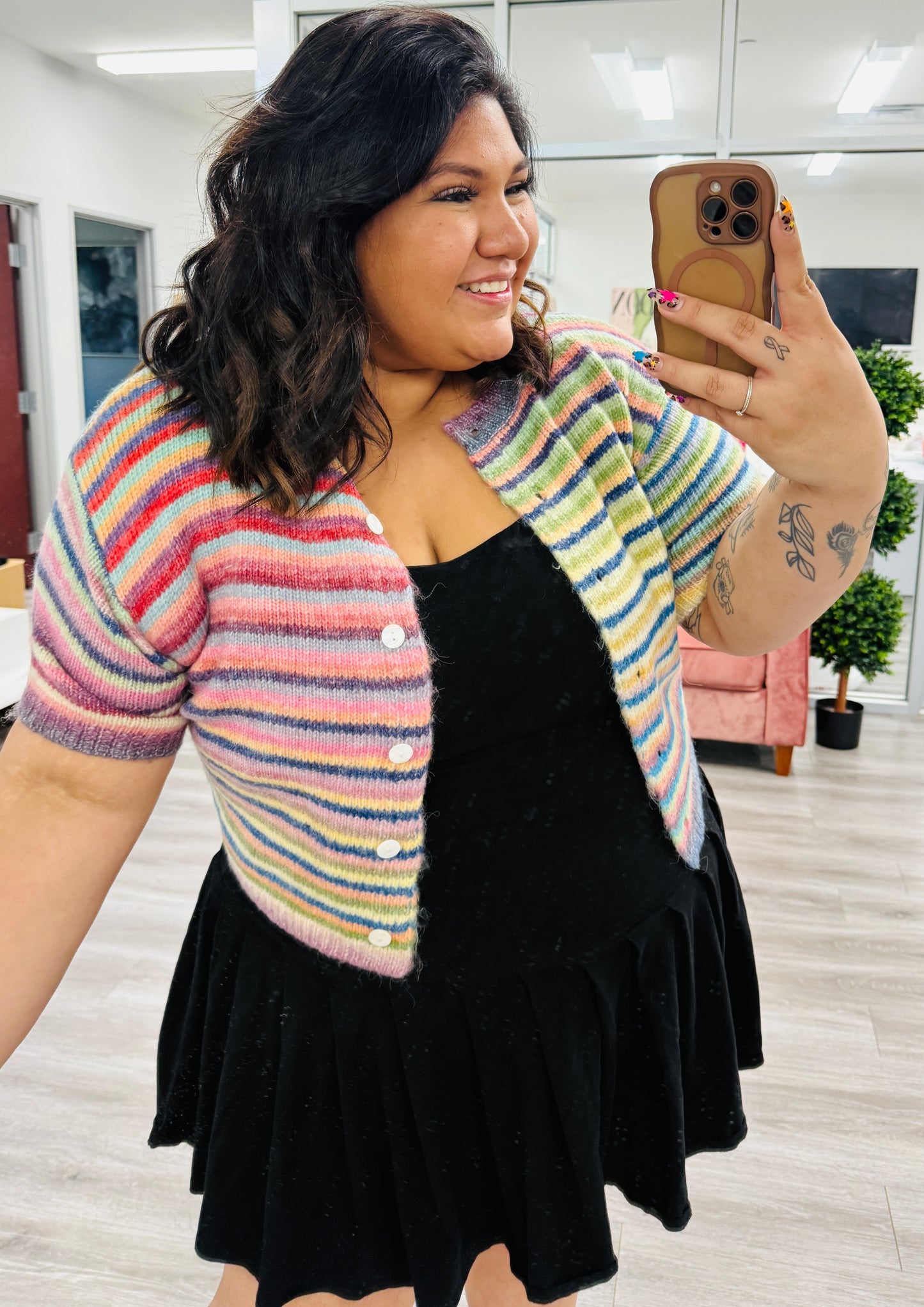 Rainbow Striped Button Up Cardigan (Reg.)