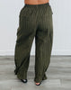 Olive Striped Ruffled Tie Cuff Pants (Reg & Plus)