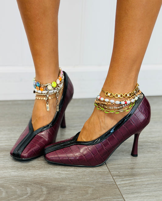 Wine Right on Trend Croc Embossed Heels