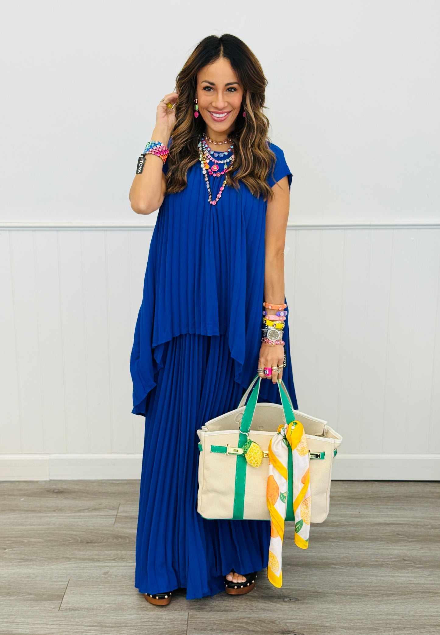 Pleated Asymmetric Top & Pant Set (Reg.)-4 Colors