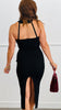 Black Metallic Teardrop Halter Midi Dress (Reg.)