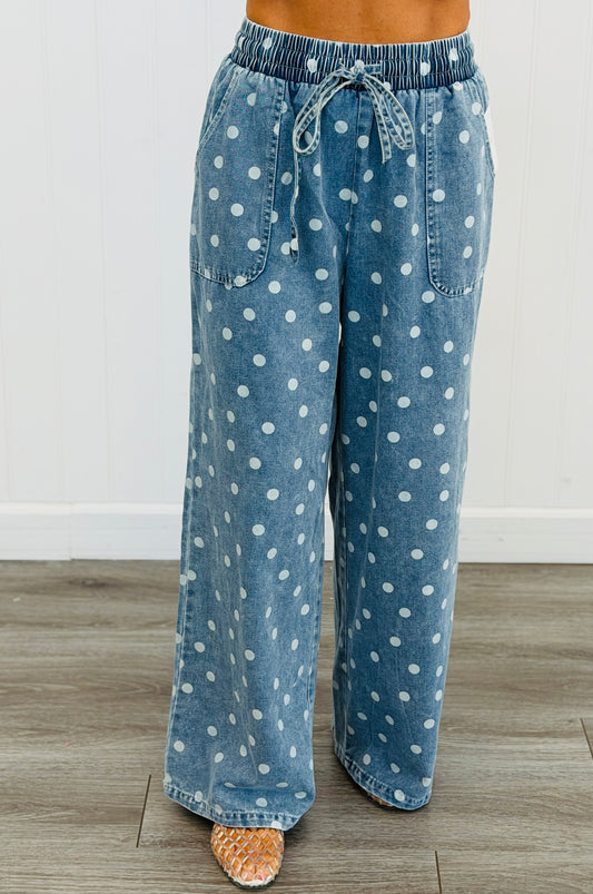 Denim Polka Dot Drawstring Pants (Reg.)
