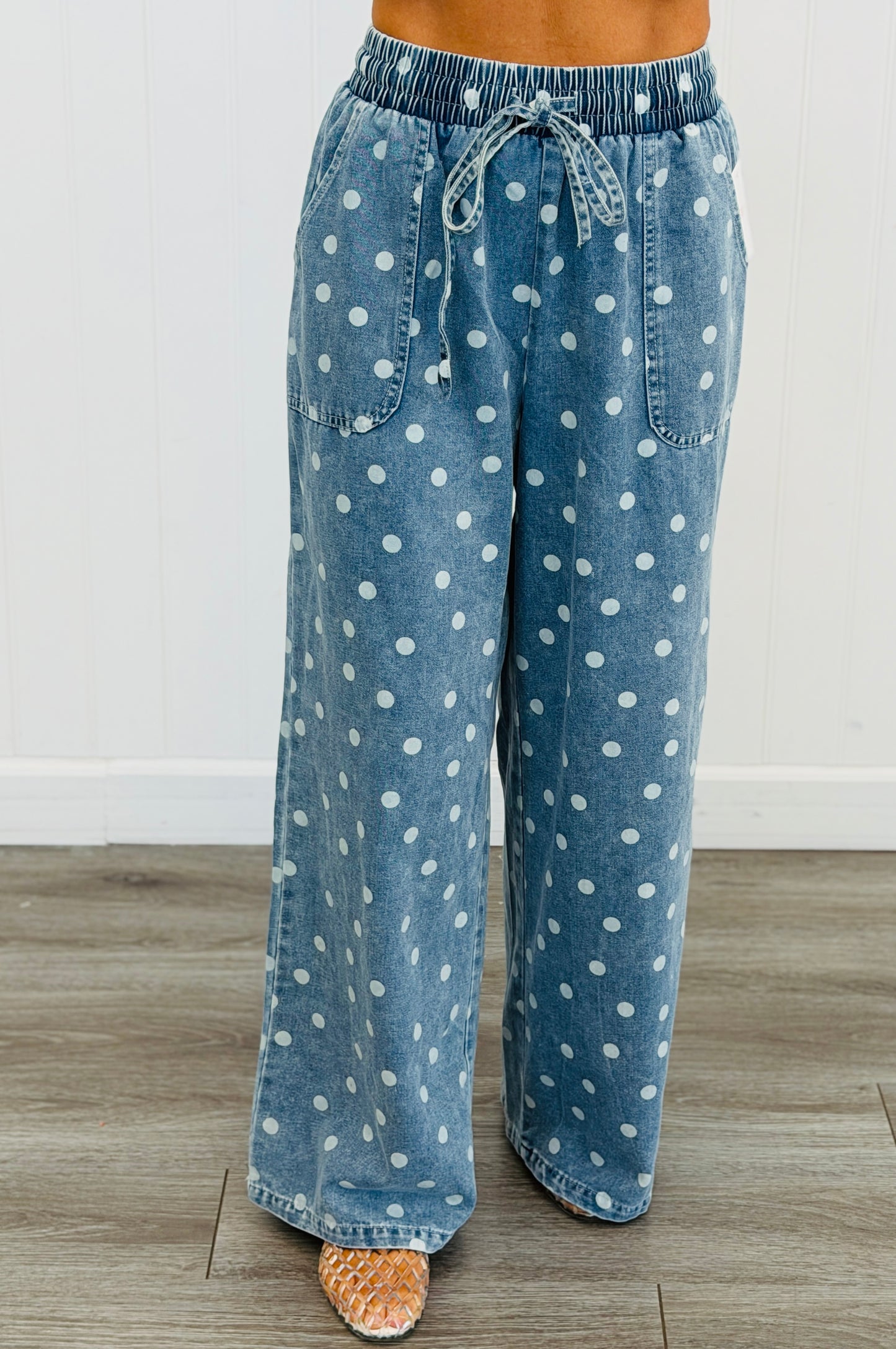 Denim Polka Dot Drawstring Pants (Reg.)