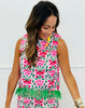 Pink Floral Print Feather Trim Top (Reg.)