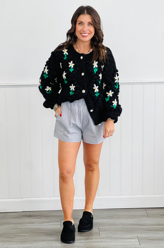 Chunky Knit Floral Pattern Cardigan (Reg. and Plus)