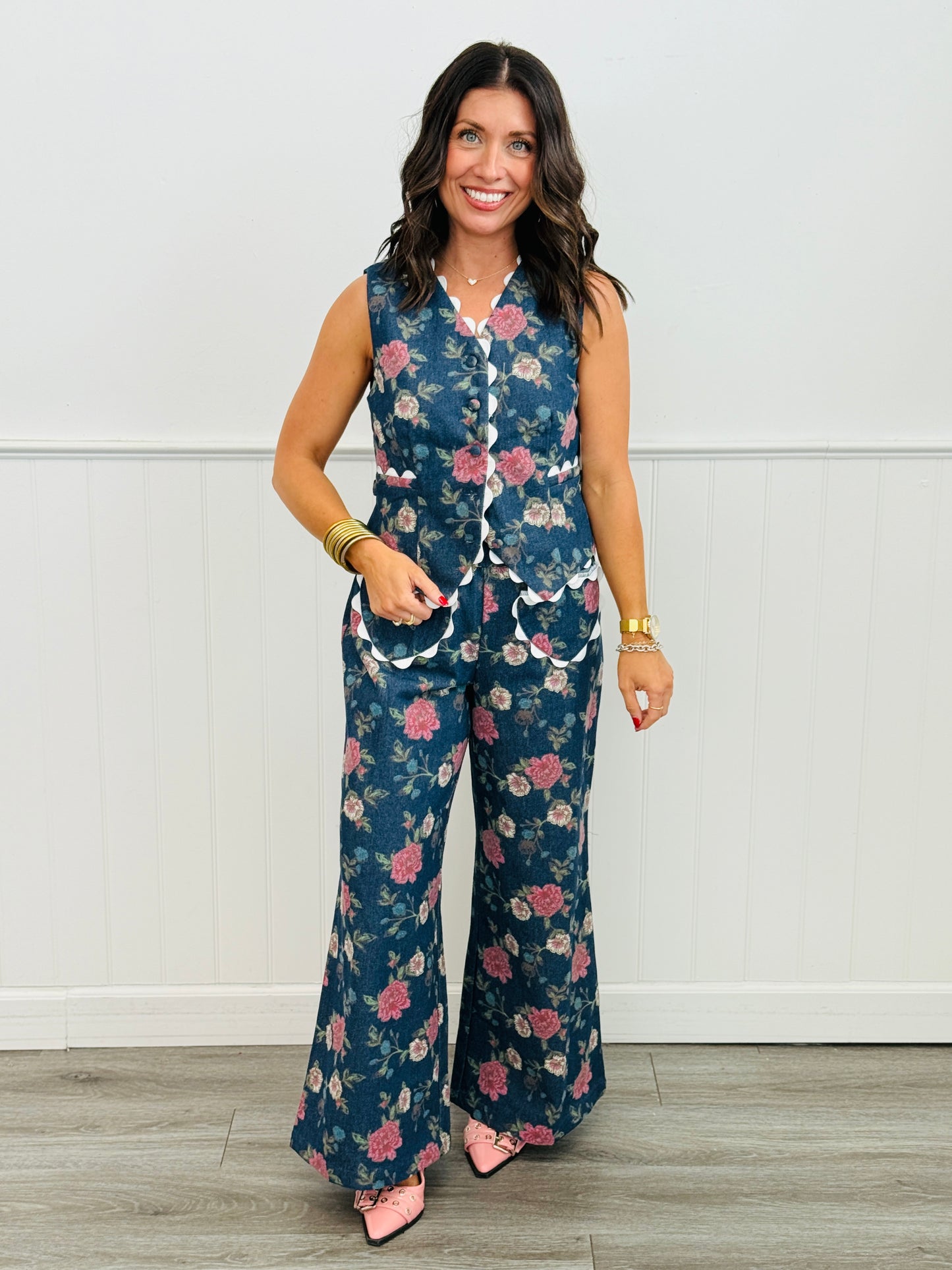 Floral Denim RicRac Trim Vest Top (Reg & Plus)