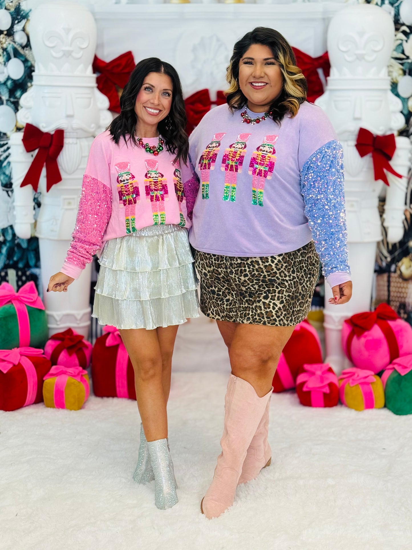 Sequin Nutcrackers Velvet Sleeve Sweatshirt (Reg & Plus)-2 Colors