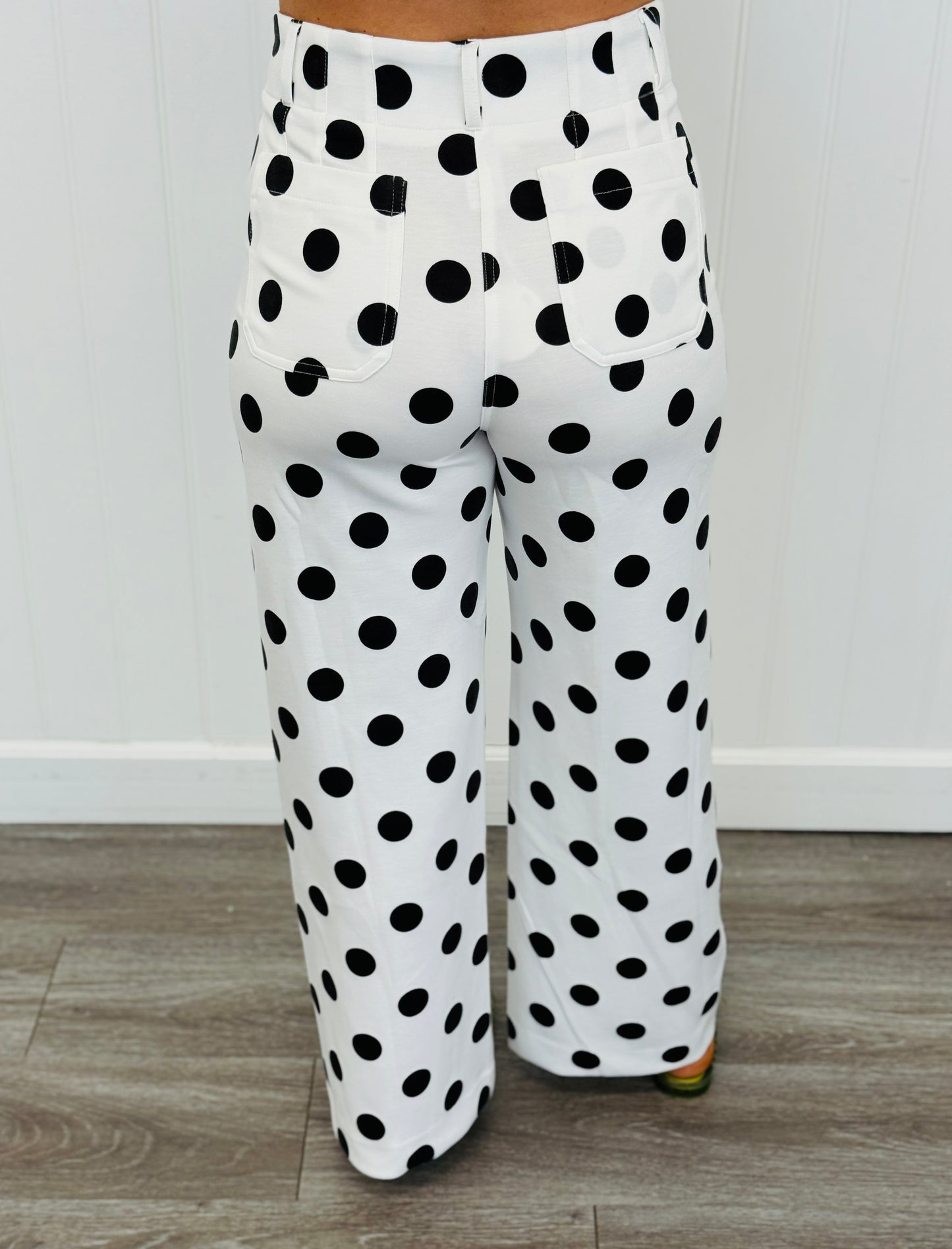 White/Black High Rise Polka Dot Pants (Reg & Plus)