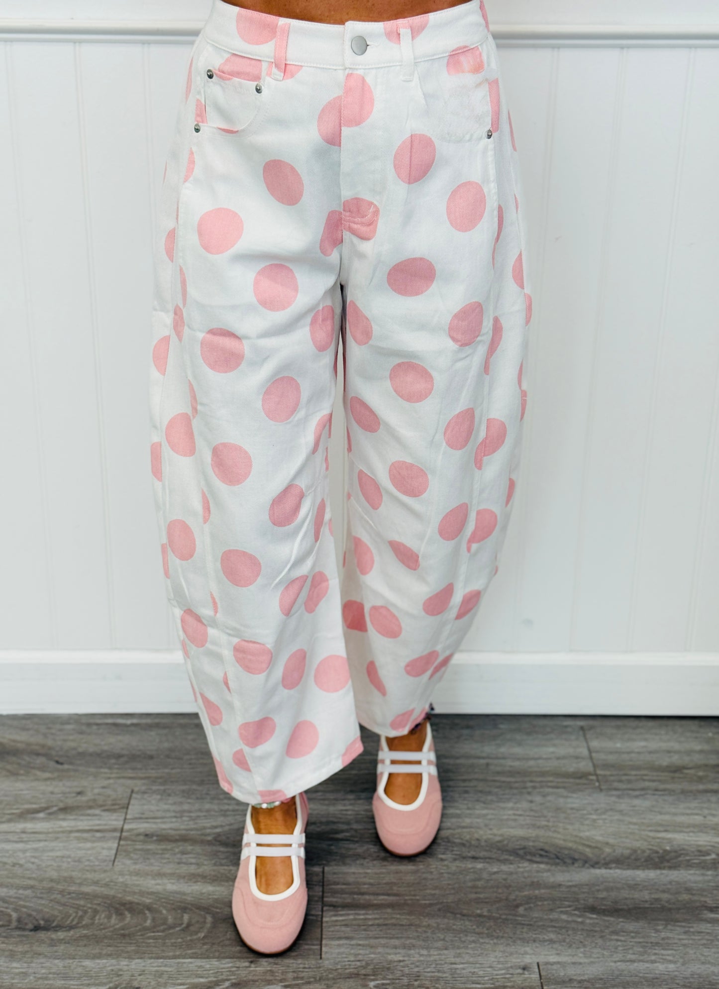 Baby Pink Polka Dot Barrel Pants (Reg & Plus)