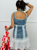 Light Wash Denim & Lace Mini Dress (Reg)