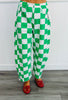 Kelly Green Checkered Print Barrel Pants (Reg. and Plus)