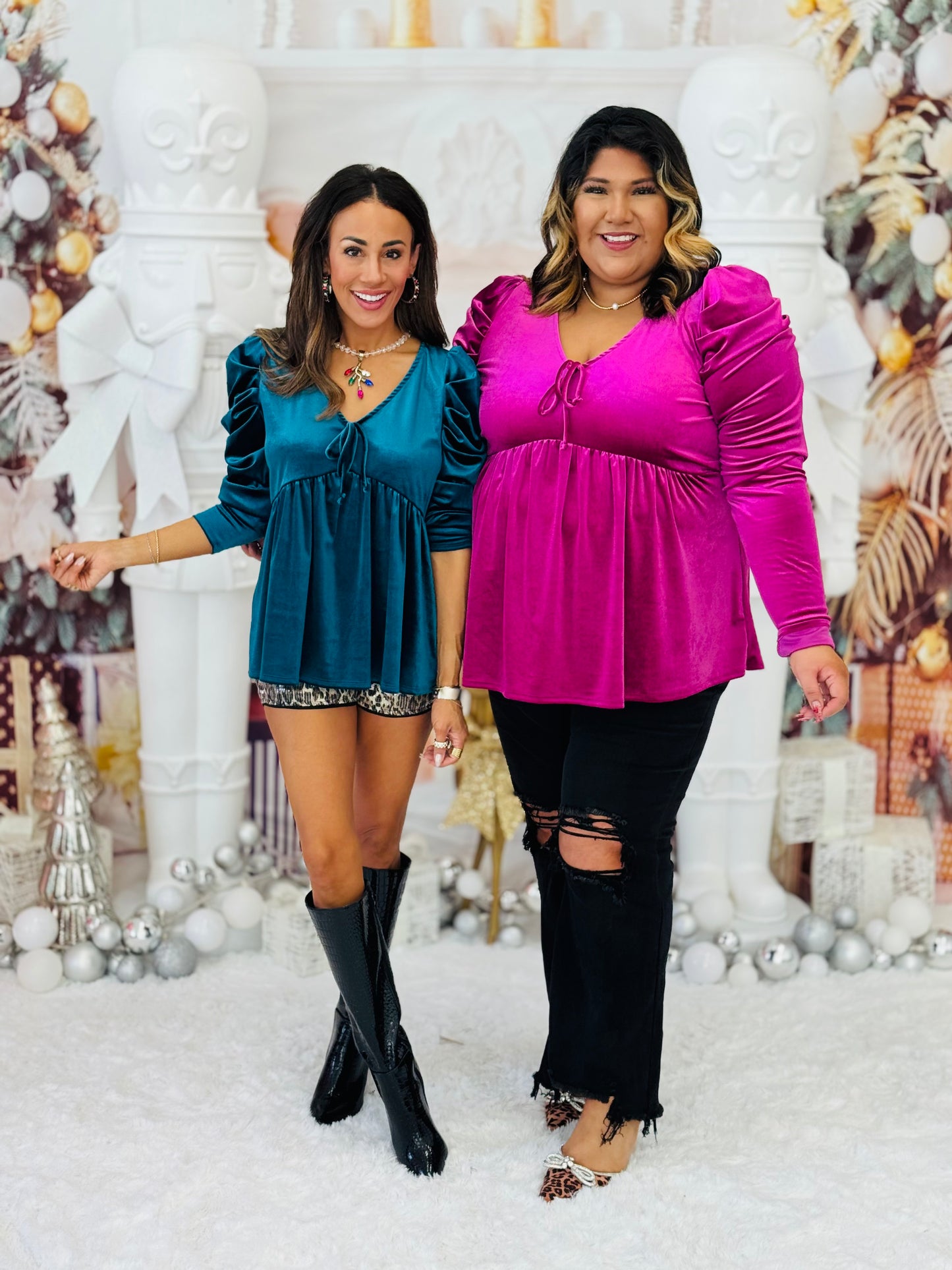 Velvet Puff Sleeve Top (Reg. and Plus) - 2 Colors