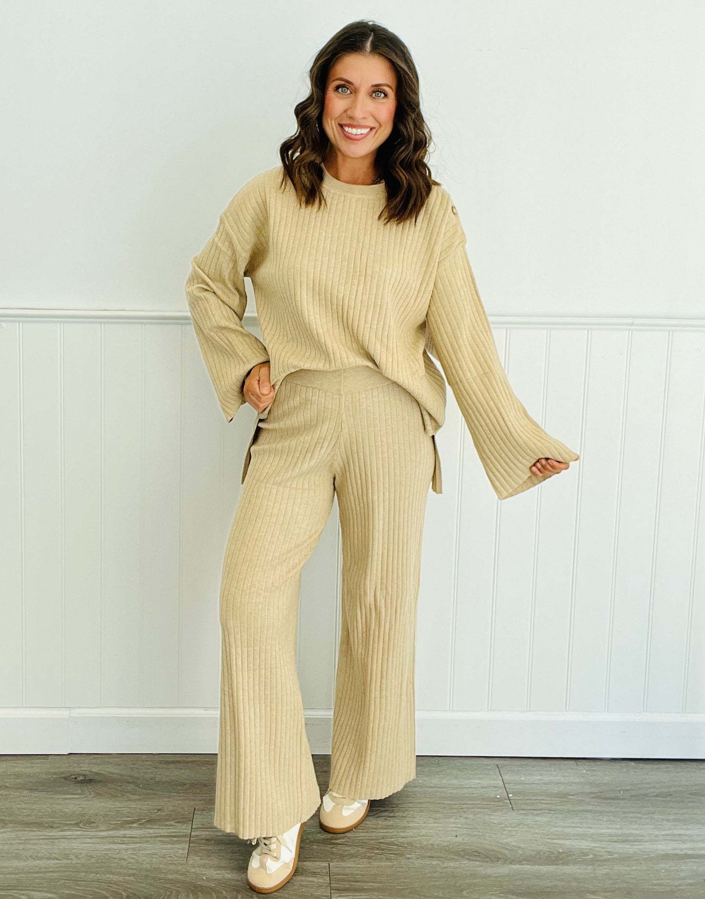 Oatmeal Ribbed Knit Pants (Reg & Plus)