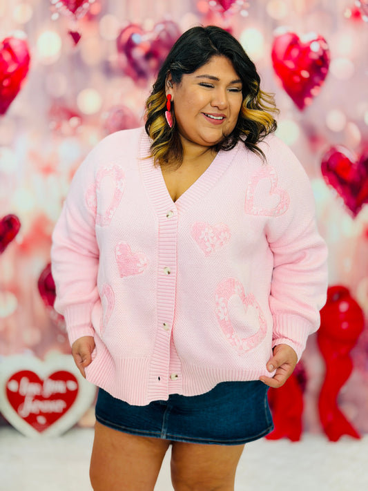 Light Pink Lace Heart Button Up Cardigan (Reg.)