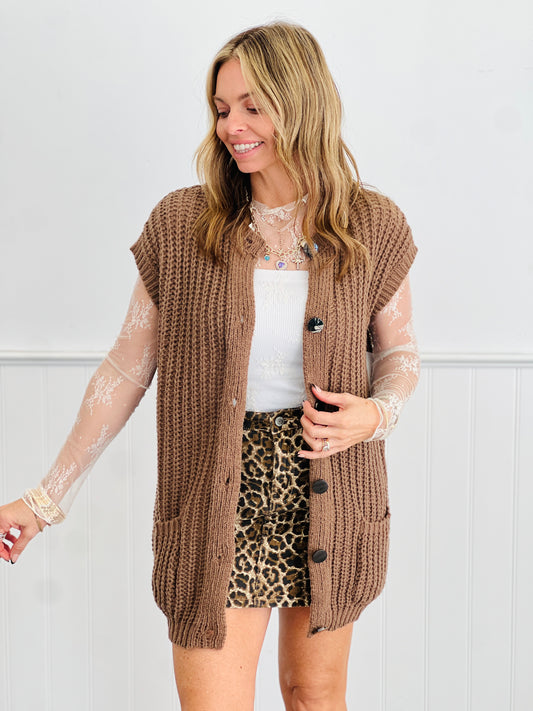 Brown Chunky Knit Sweater Vest Top (Reg & Plus)