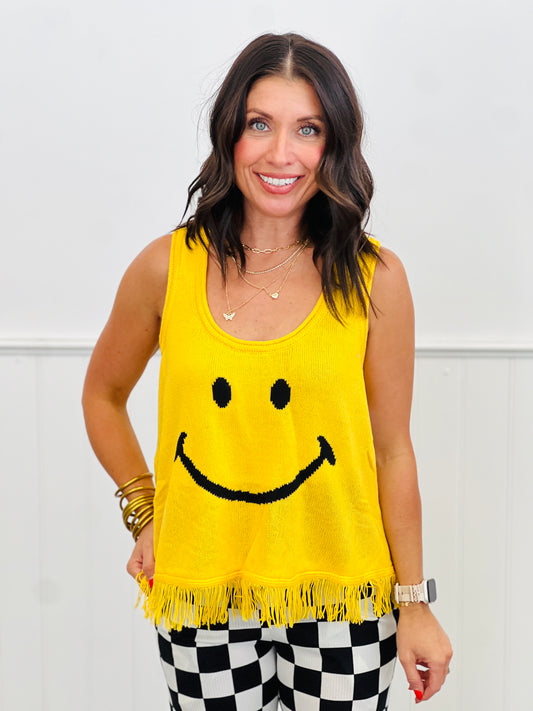 Yellow Big Smile Fringe Tank Top (Reg & Plus)