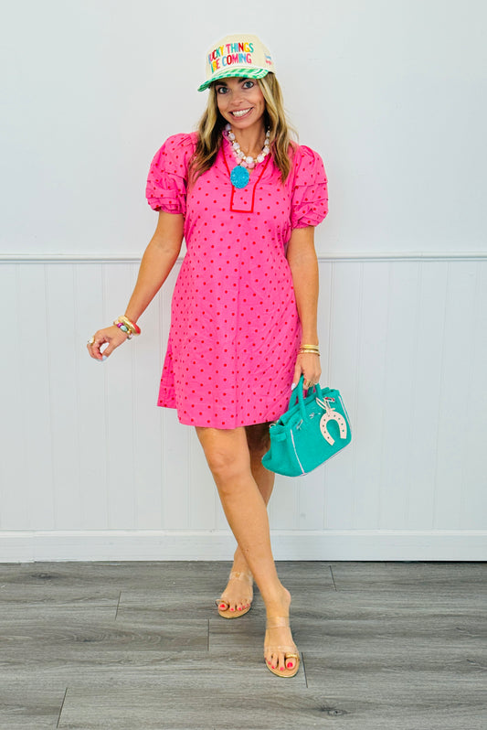 Pink Puff Polka Dot Mini Dress (Reg & Plus)