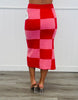Red/Pink Checkered Knit Pencil Midi Skirt (Reg. and Plus)