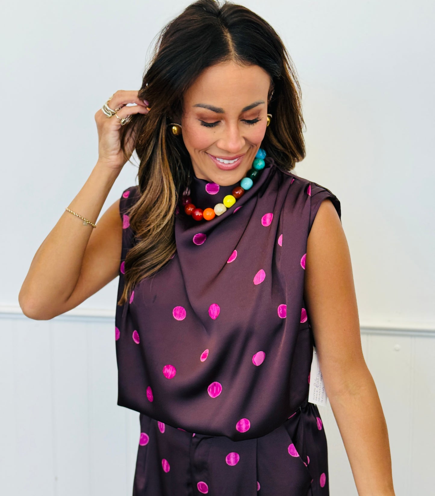 Polka Dot Cowl Mock Neck Sleeveless Top (Reg.) - 4 Colors