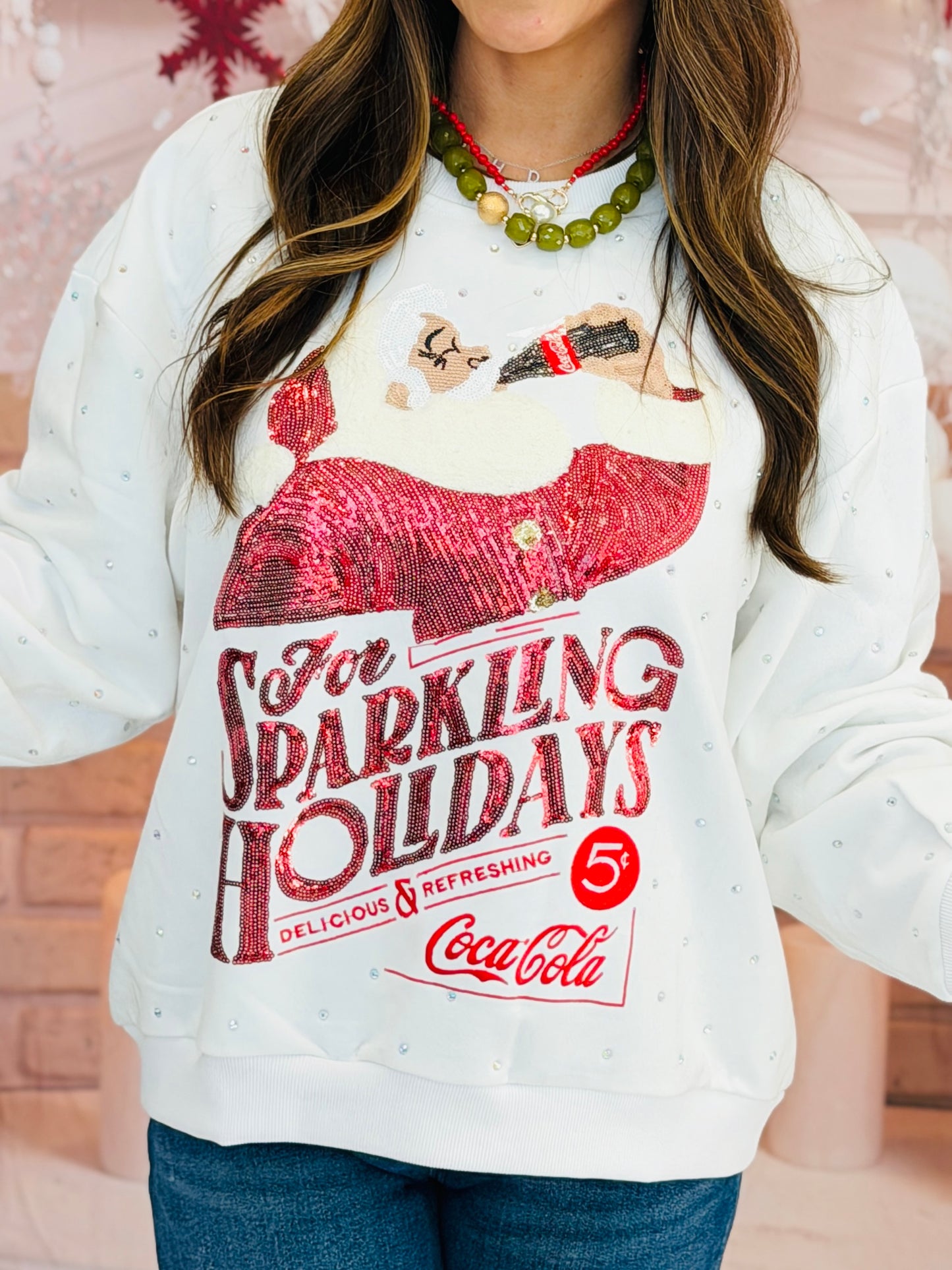 Queen Of Sparkles Licensed White 'For Sparkling Holidays' Coca-Cola Sweatshirt (Reg. & Plus)