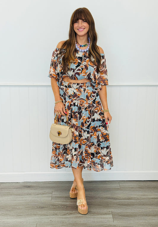 Black Multi Off Shoulder Top & Maxi Skirt Set (Reg.)