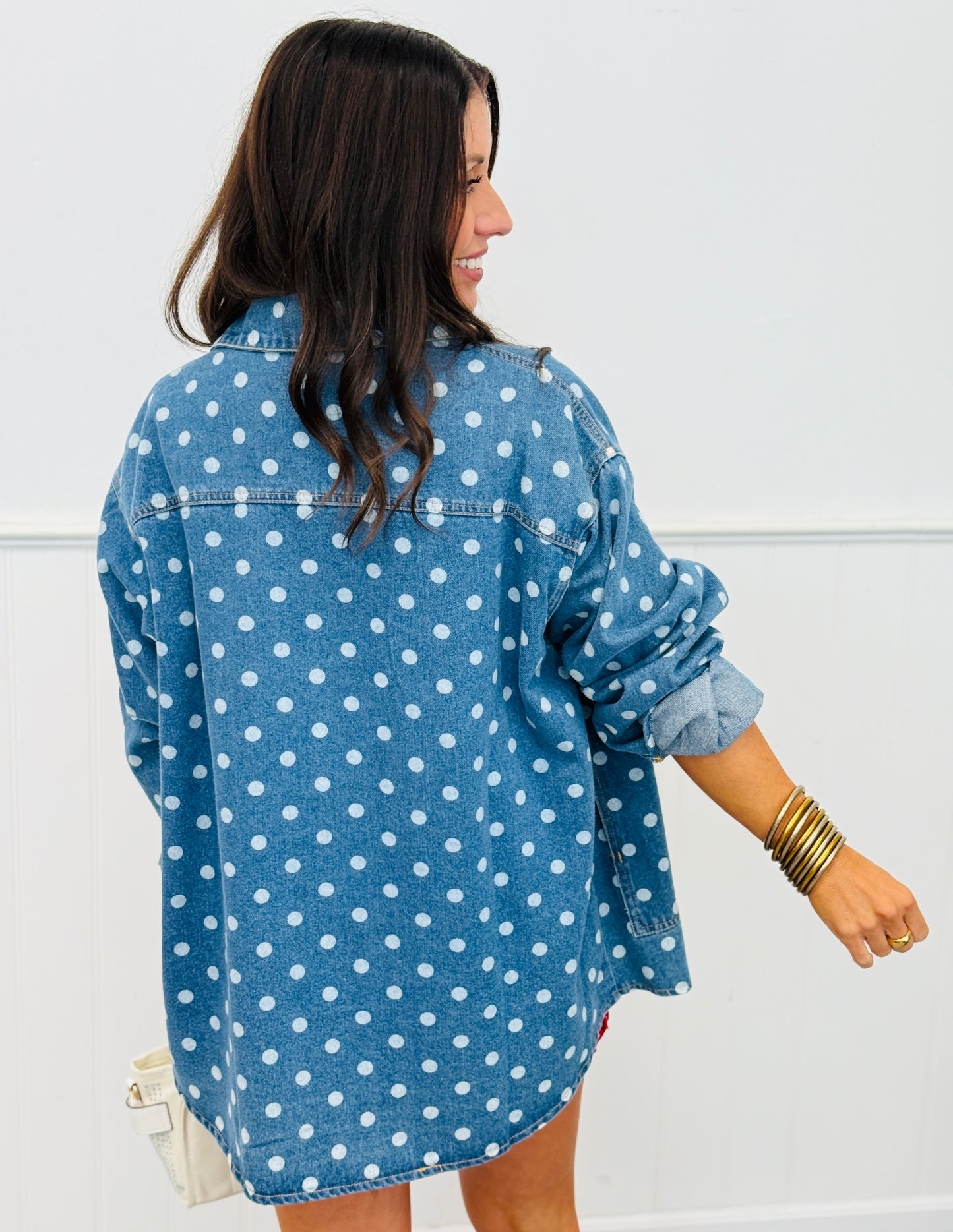 Vintage Wash Denim Polka Dot Shacket (Reg.)
