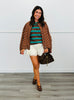 Green/Mocha Striped LS Crew Neck Top (Reg. & Plus)