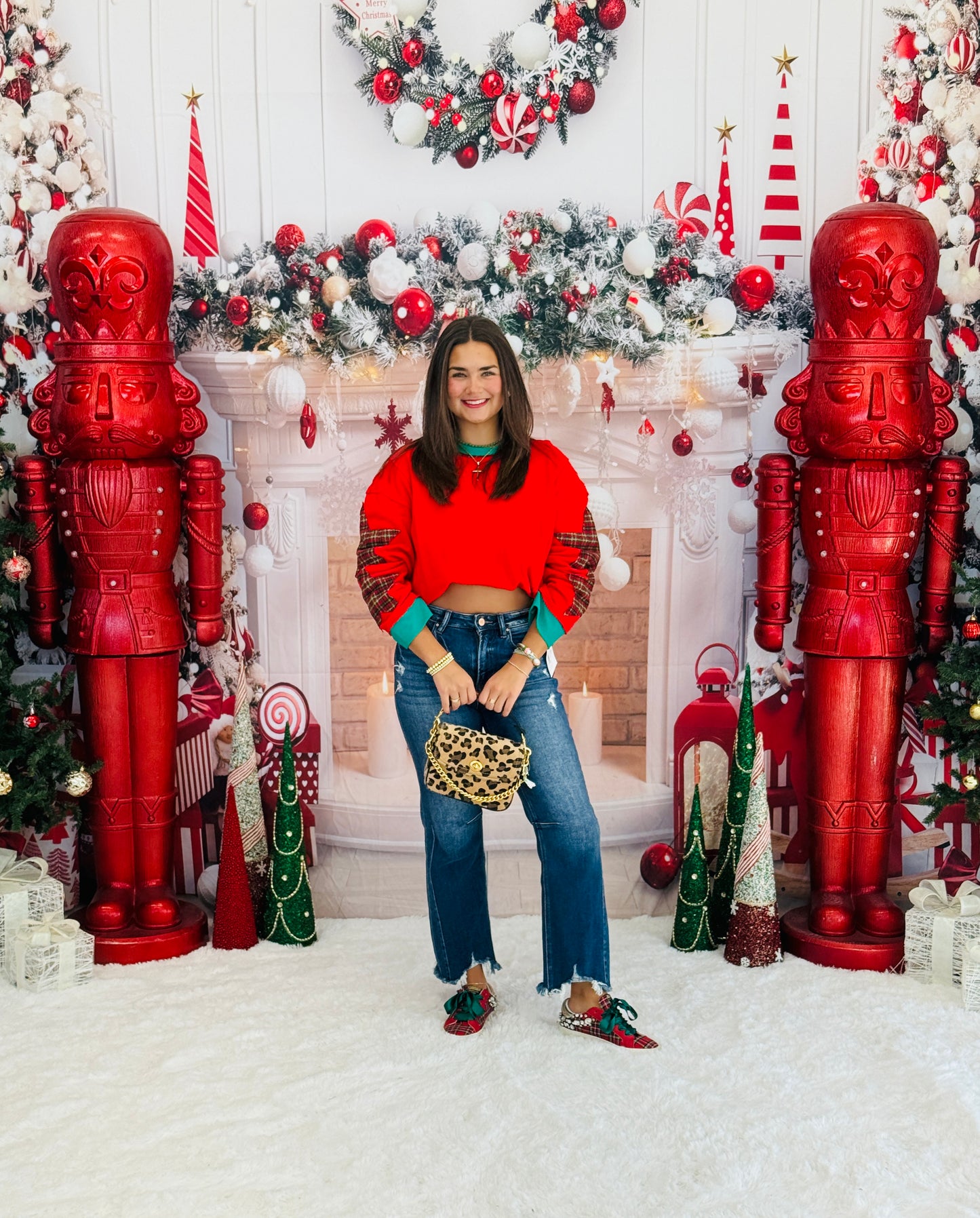 Red/Green Plaid Patchwork Sweatshirt (Reg & Plus)