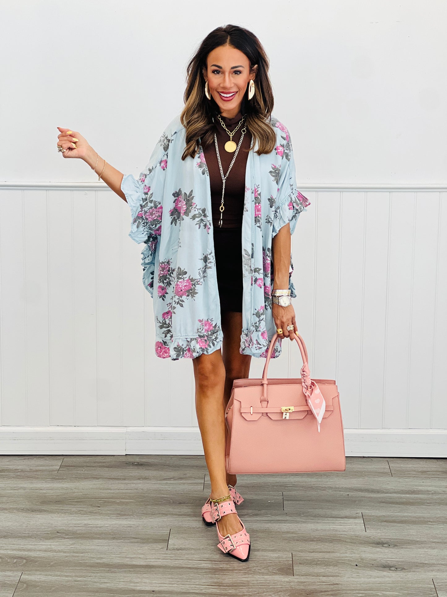 Chambray Flower Child Ruffled Cardigan (Reg & Plus)-2 Colors