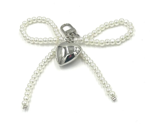 Pearl Bow Charm w/Heart Pendant