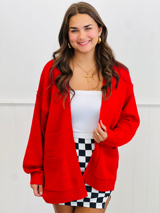 Red Open Front Sweater Cardigan (Reg.)