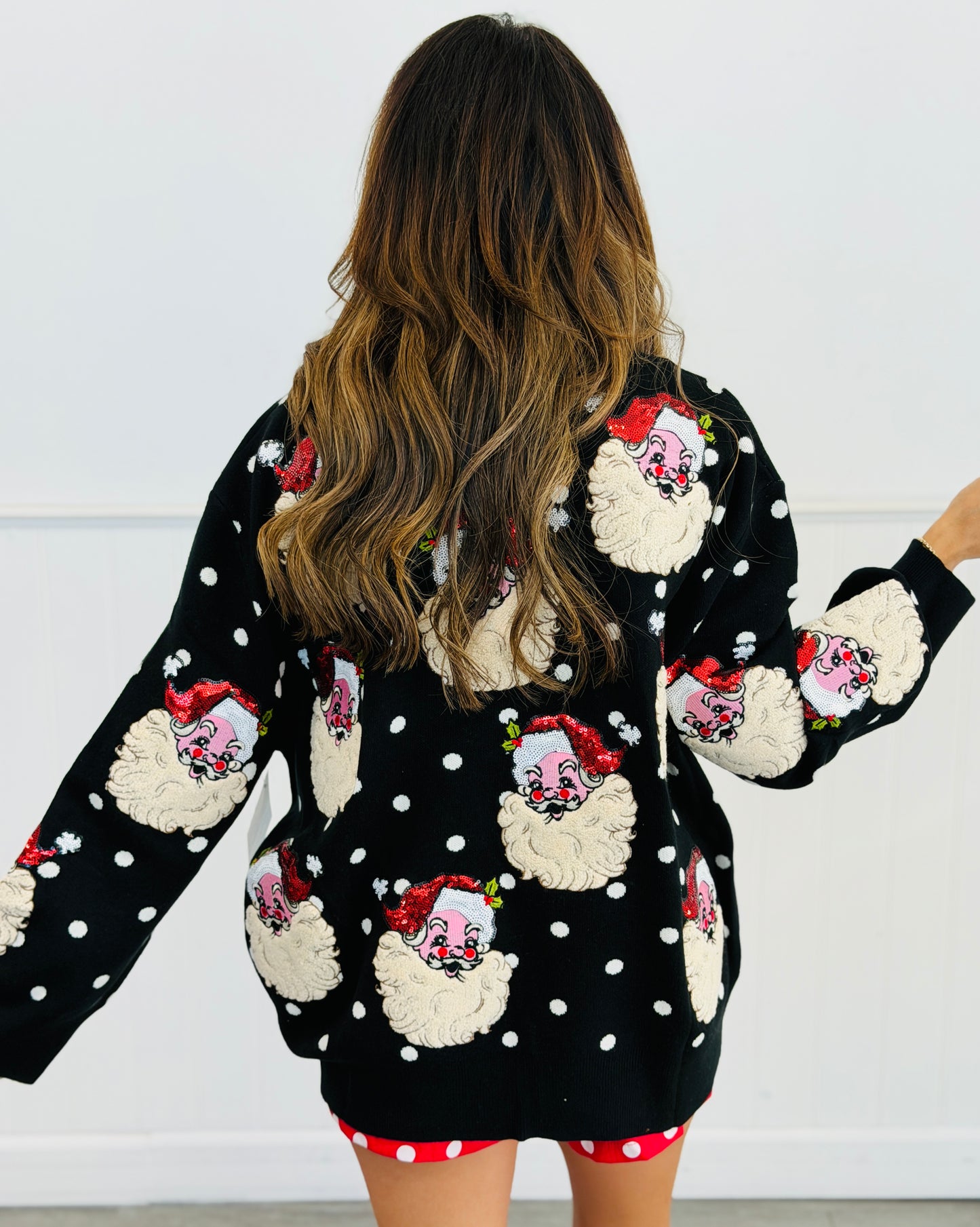 Queen Of Sparkles Black & White Polka Dot Santa Sweater (Reg. & Plus)