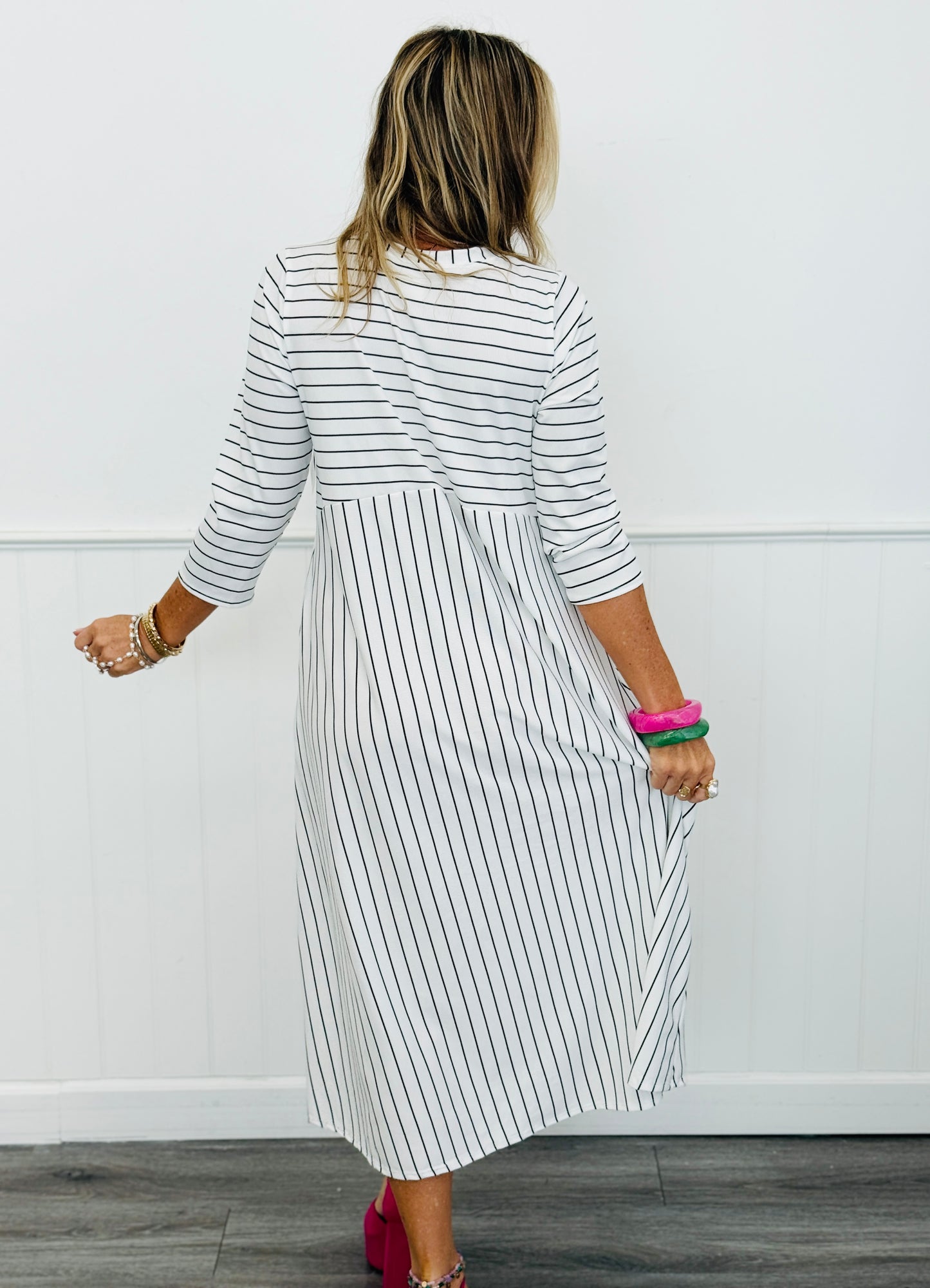 Ivory Carefree Striped Midi Dress (Reg & Plus)