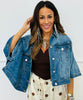 Risen Medium Denim Flowy Cape Jacket (Reg & Plus)