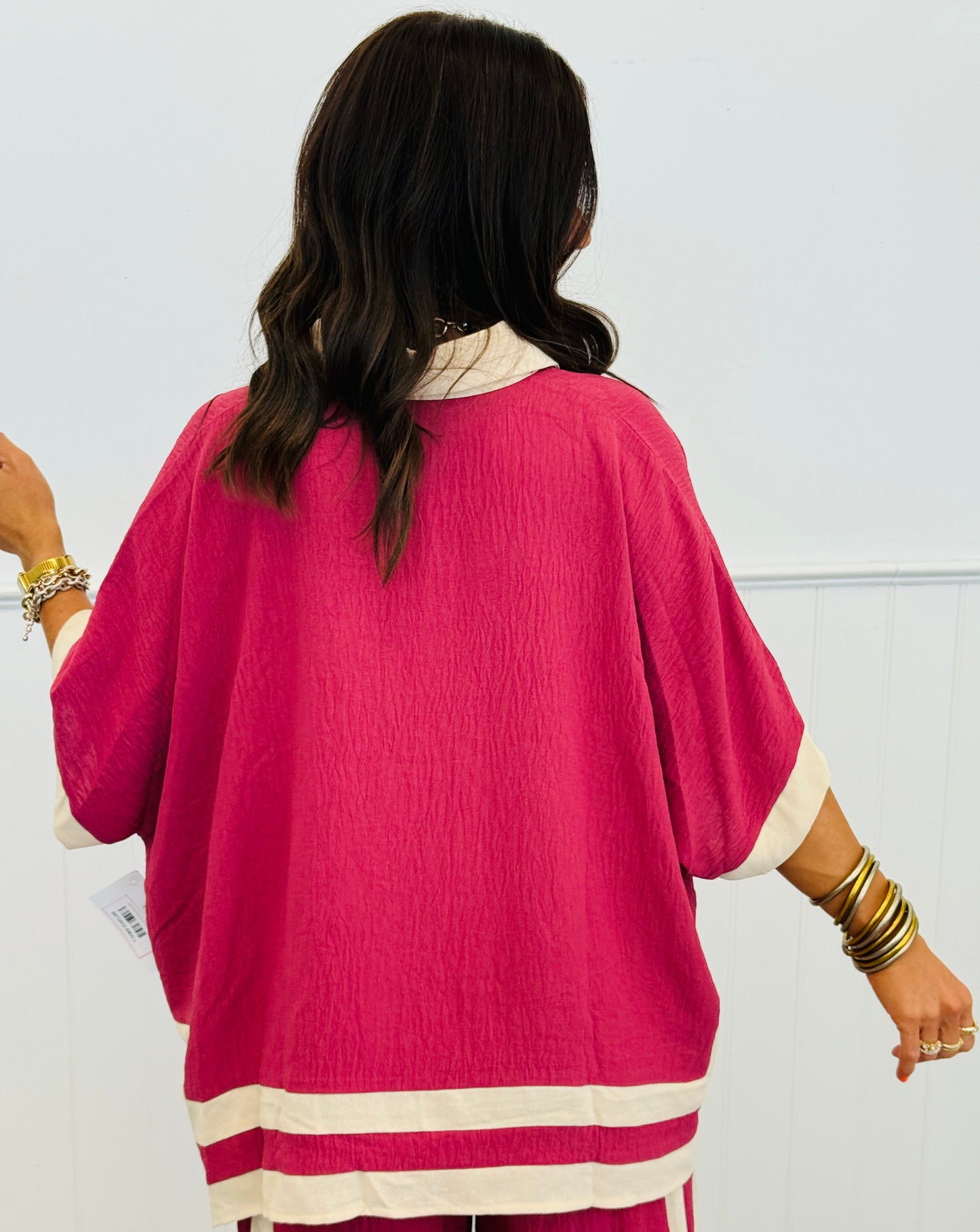 Cranberry Contrast Stripe Shirt & Pants Set (Reg & Plus)