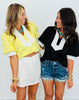 Tiny Dot Contrast Puff Sleeve Top (Reg.) - 2 Colors
