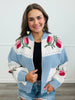 Light Blue Floral Zip Up Sweater Jacket (Reg.)