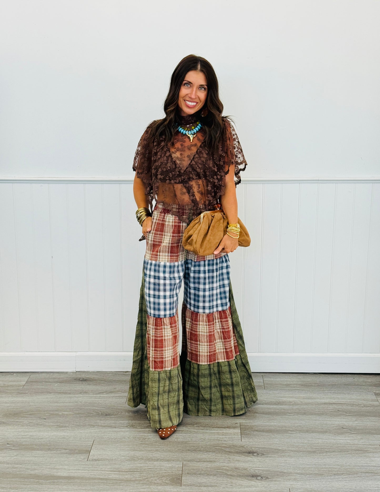 Olive Combo Patchwork Flowy Pants (Reg. and Plus)